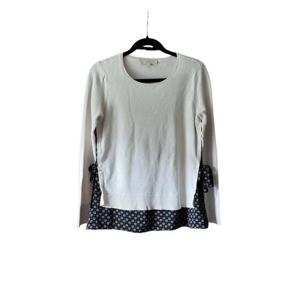 Loft Women’s Waffle Knit Sheer Sides Boho Floral Printed Sweater White Size S - Picture 1 of 8